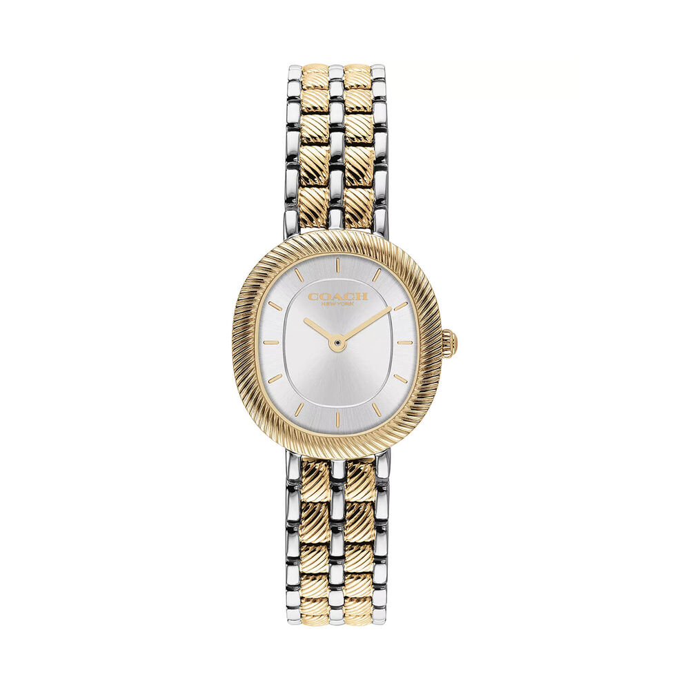 Coach Harlow 23.8x26mm Silver Sunray Dial Two Tone Stainless Steel Bracelet Watch