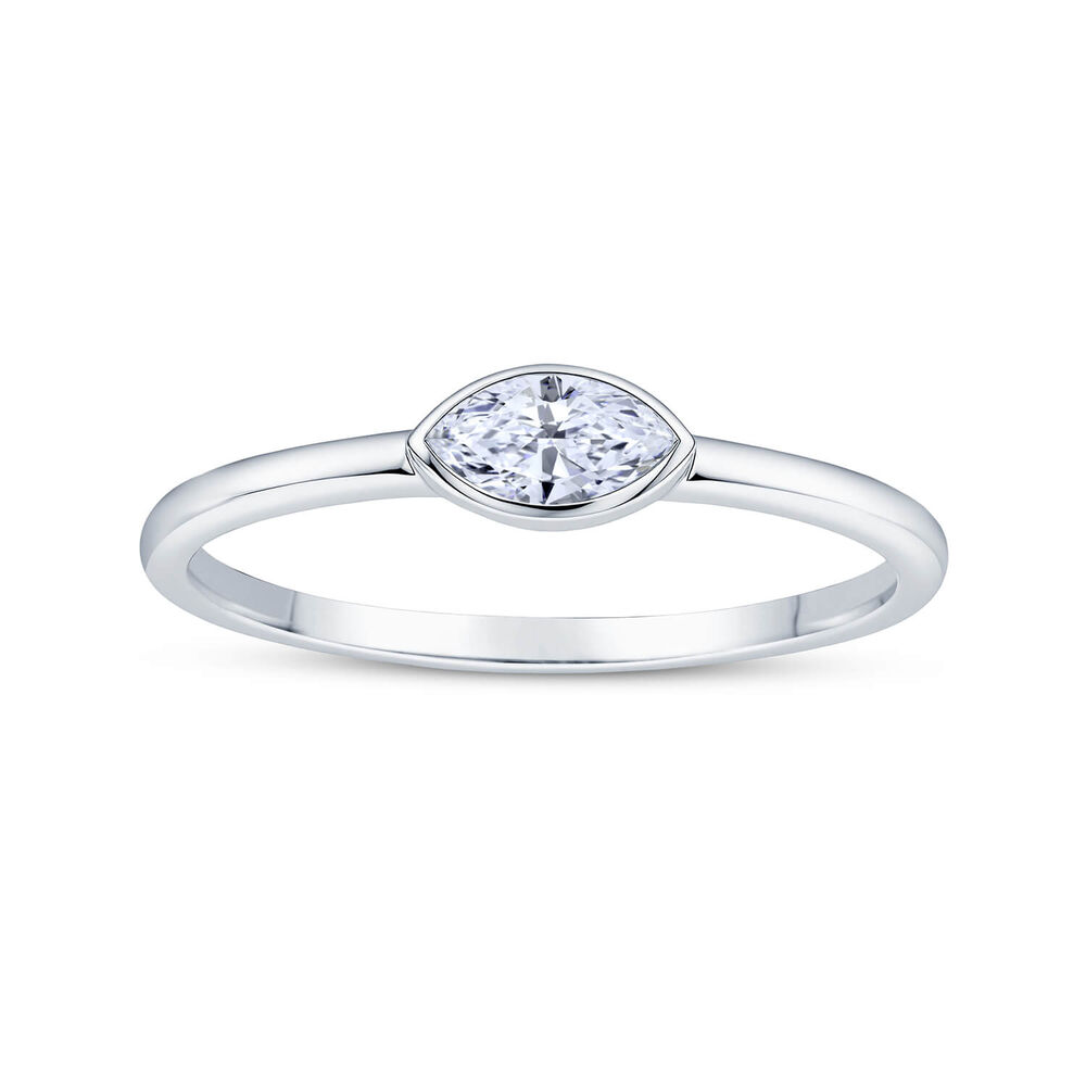 Born Contour 9ct White Gold 0.25ct Marquise Lab Grown Diamond Bezel Set Ring