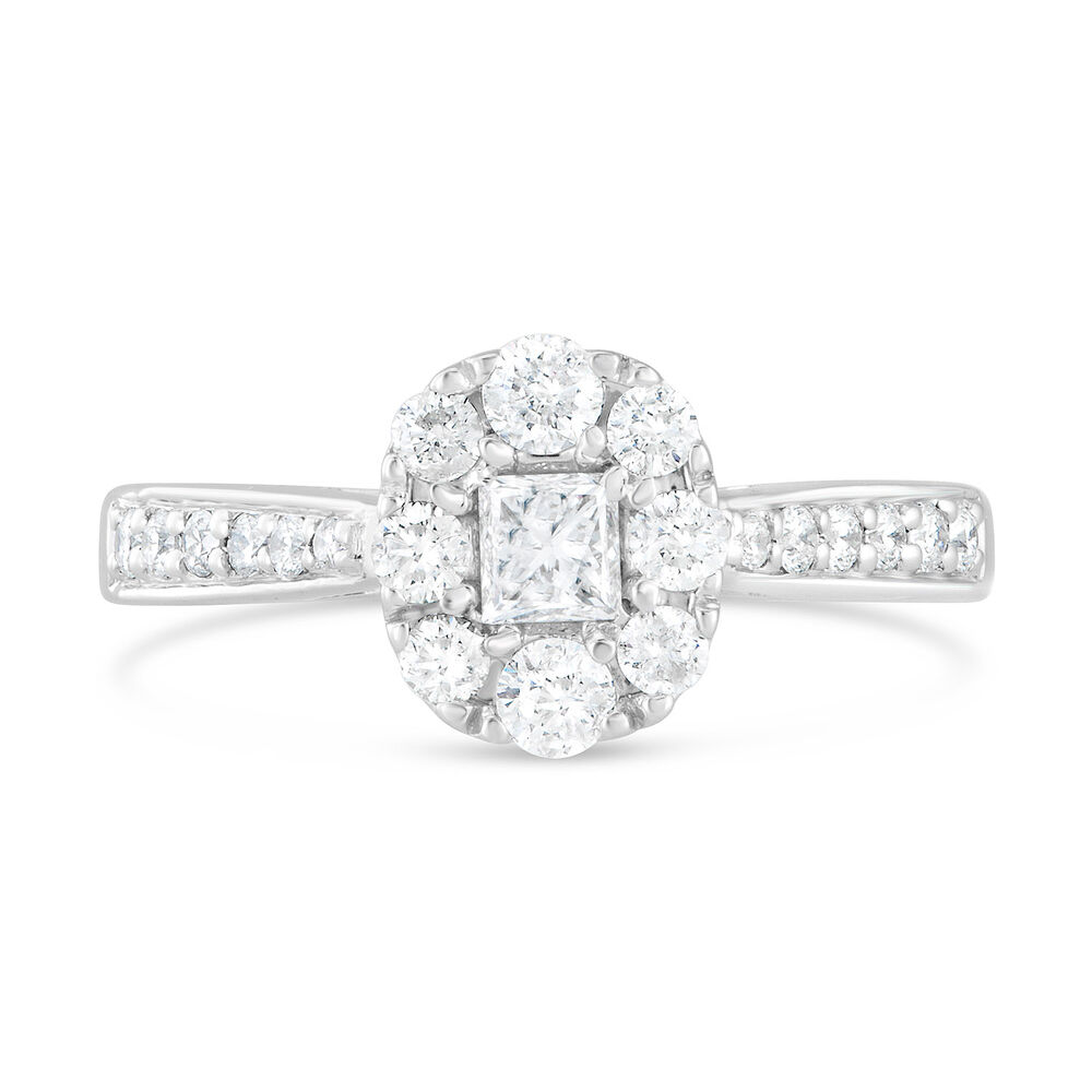 18ct White Gold Princess Cut Centre with Halo 0.65 Carat Diamond Engagement Ring