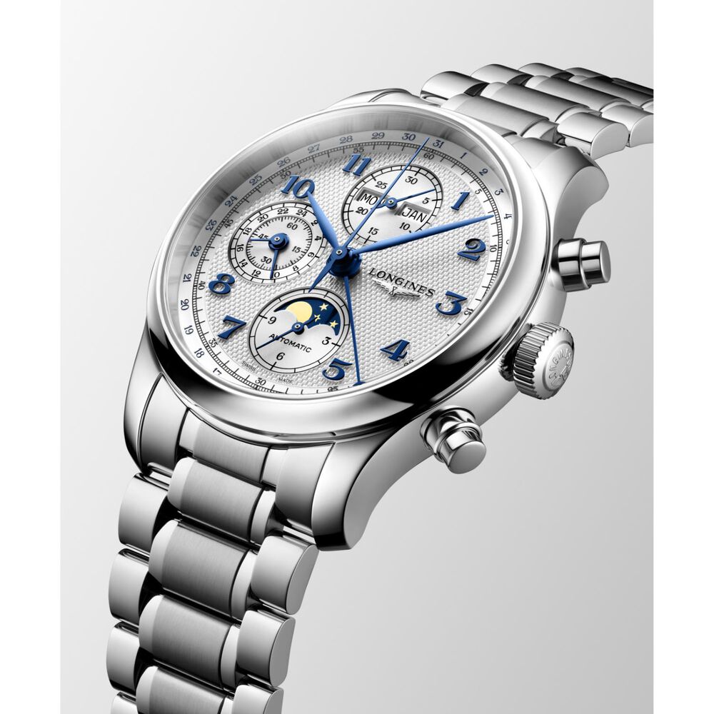Longines Master Collection Chrono Monopusher 41mm Ivory Barleycorn Dial Leather Strap Watch