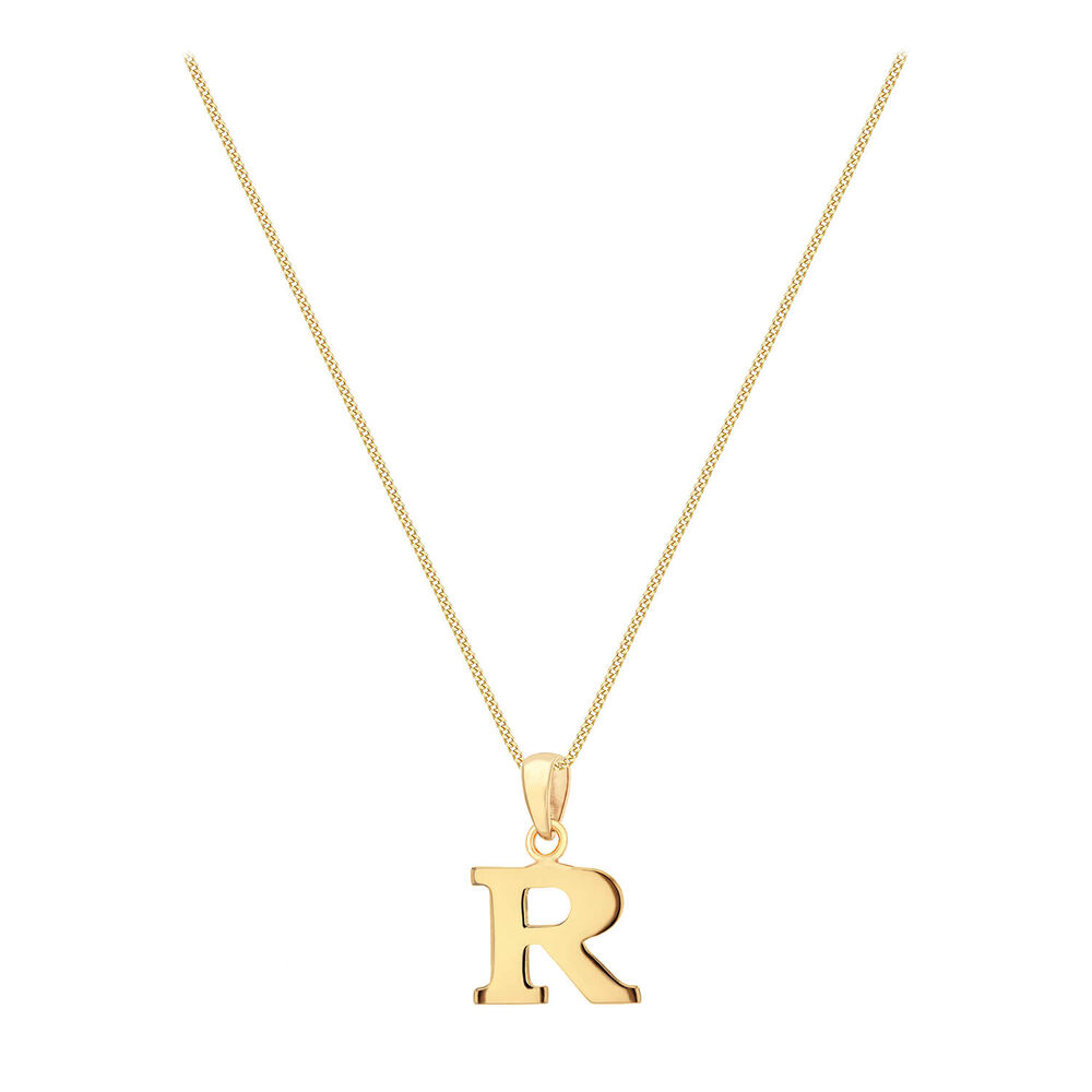 9ct Yellow Gold Plain Initial R Pendant With 16-18' Chain (Chain Included) image number 1