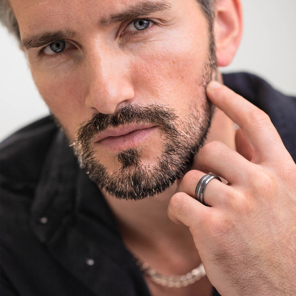 Tungsten Matte Center Groove Polished Edge 7mm Men's Ring image number 3