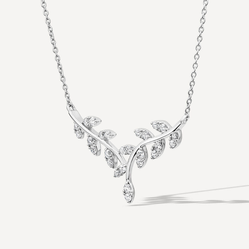 Sterling Silver Pave Cubic Zirconia Branch Design Hammock Necklet image number 1