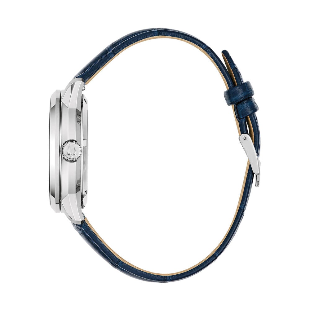 Bulova Sutton Automatic 40mm Silver Skeleton Dial Blue Leather Strap Watch image number 2