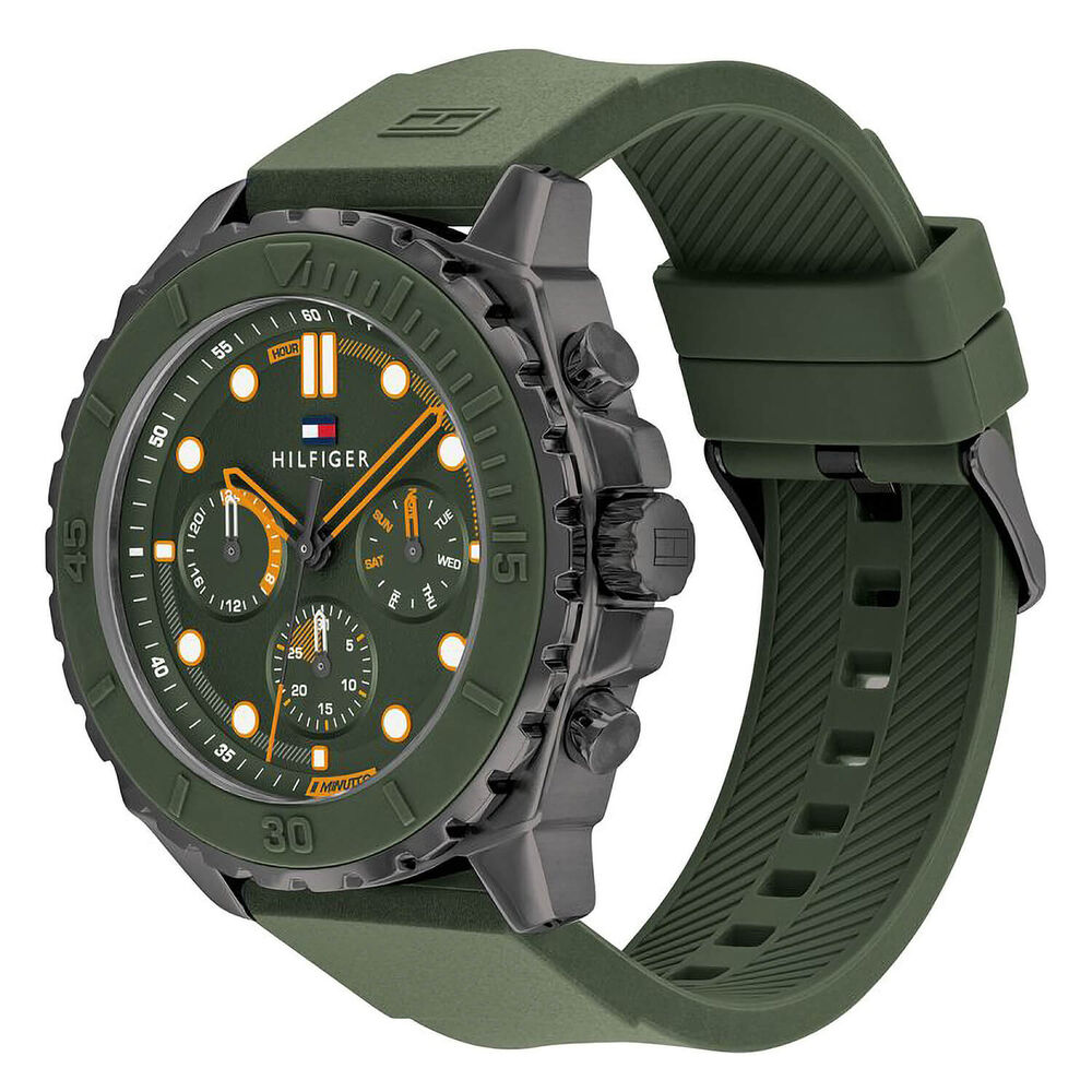 Tommy Hilfiger 48mm Green Chronograph Dial Rubber Strap Watch image number 1