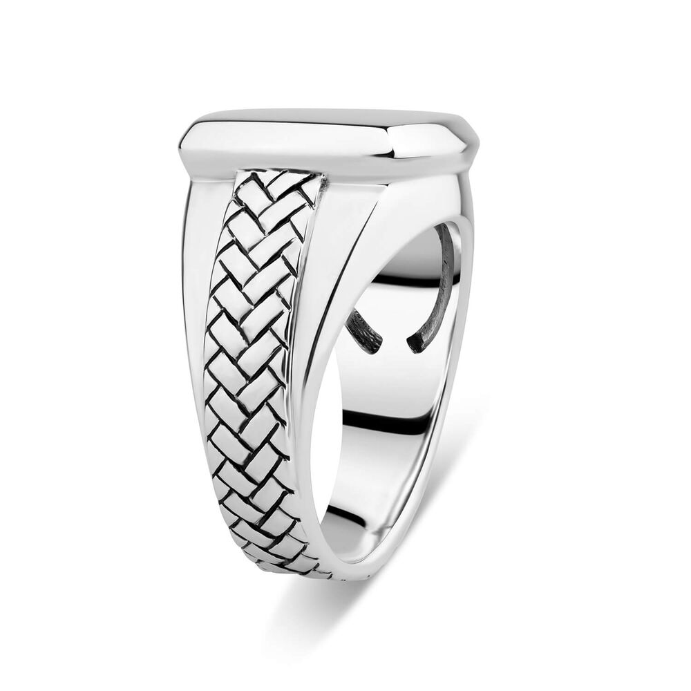 Gents Sterling Silver Cushion & Plait Shoulders Signet Ring