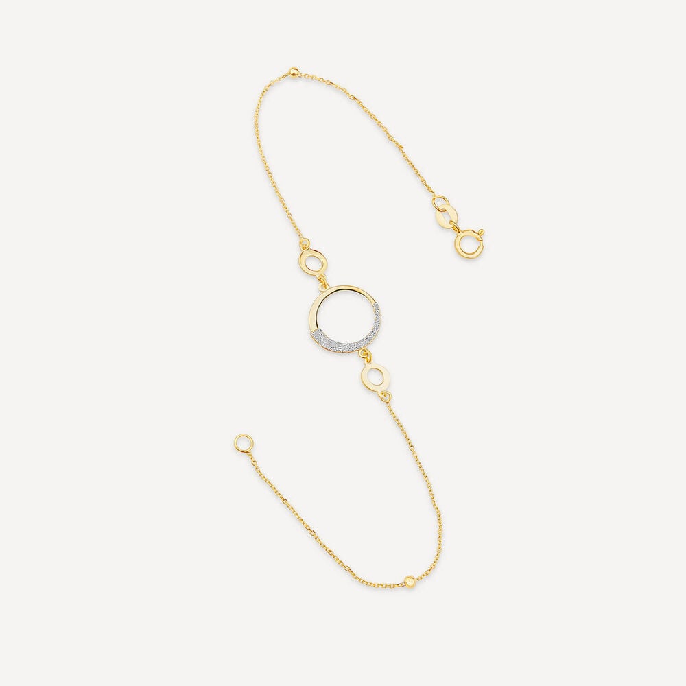 9ct Yellow Gold Half Glitter & Polished Circle Chain Bead Bracelet image number 3