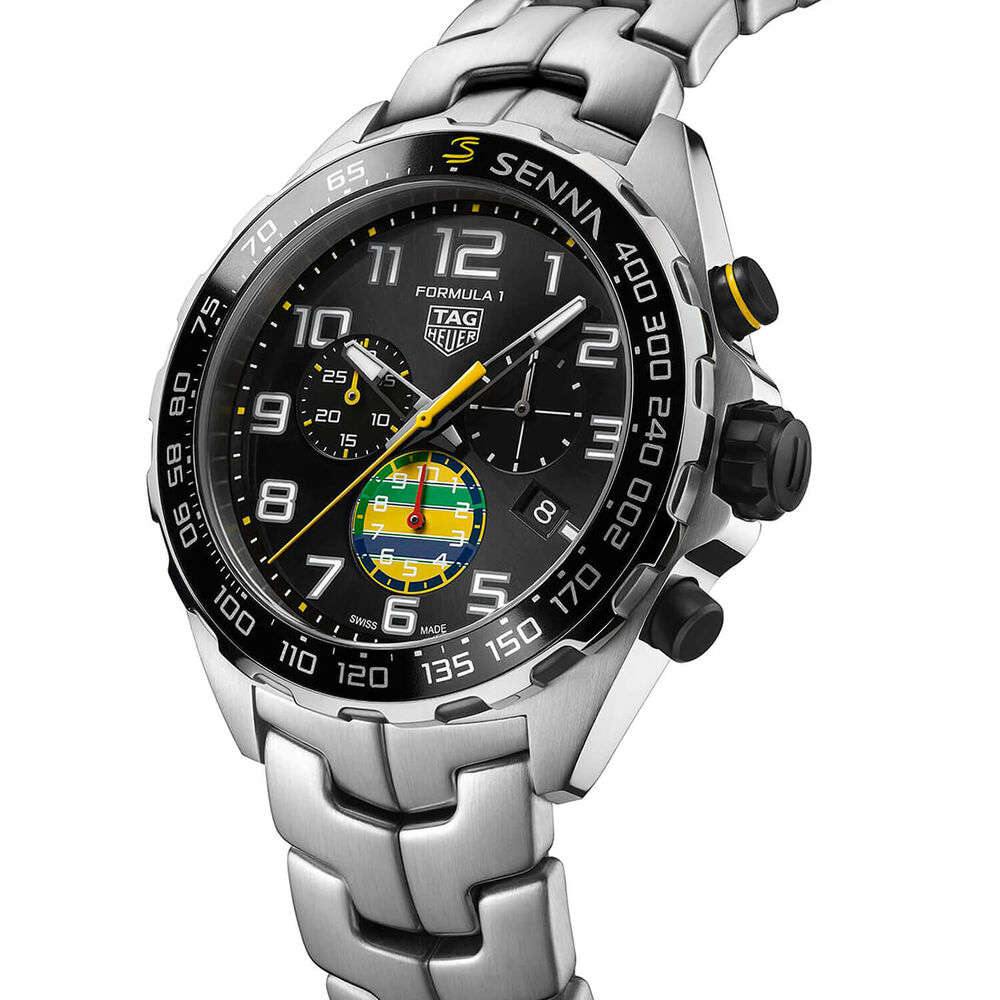 TAG Heuer Formula 1 Chronograph x Senna 43mm Black Dial Steel Bracelet Watch image number 1