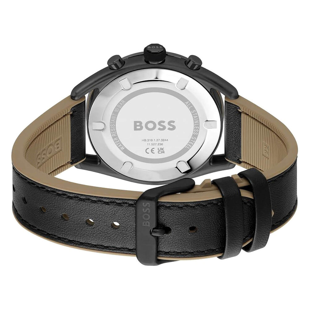 BOSS Center Court 44mm Black Chronograph Dial Brown & Black Strap Watch image number 2