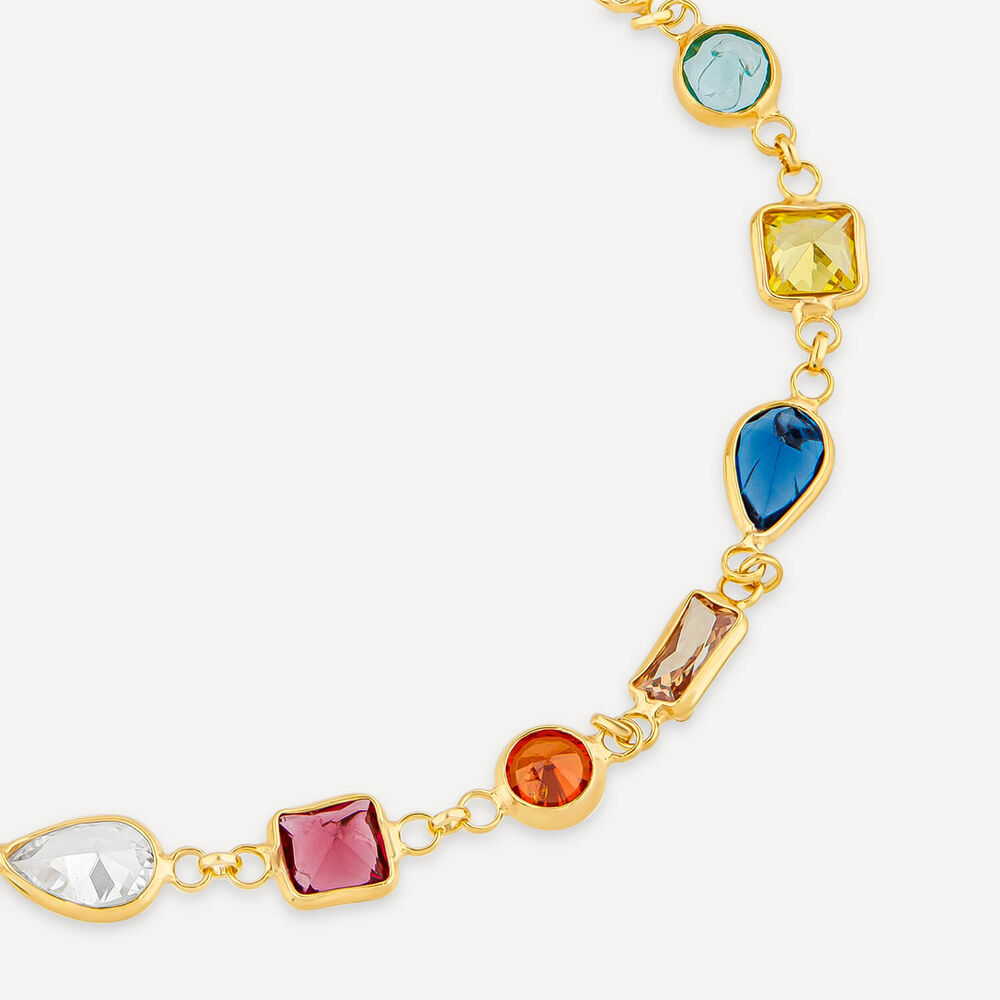 Silver & Yellow Gold Plated Multi Colour & Shape Stone Bracelet image number 1