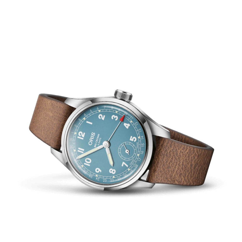 ORIS Big Crown Pointer 38mm Blue Dial Brown Strap Watch