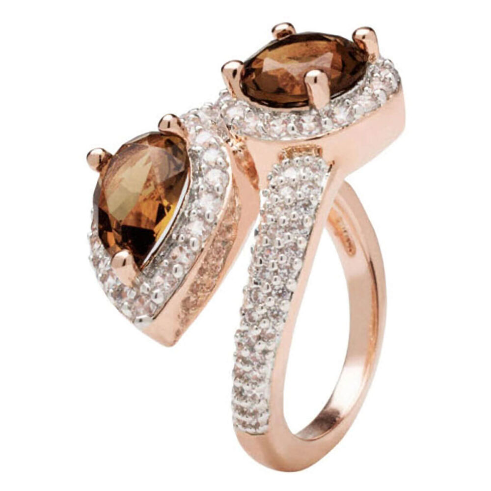Bronzallure 18ct Rose Gold-plated Smoky Quartz and Cubic Zirconia Twist Ring