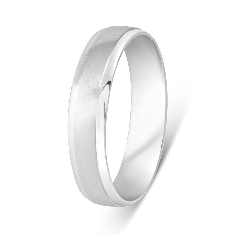 9ct White Gold Matt Centre and Polished Sides 5mm Gents Wedding ring image number 3