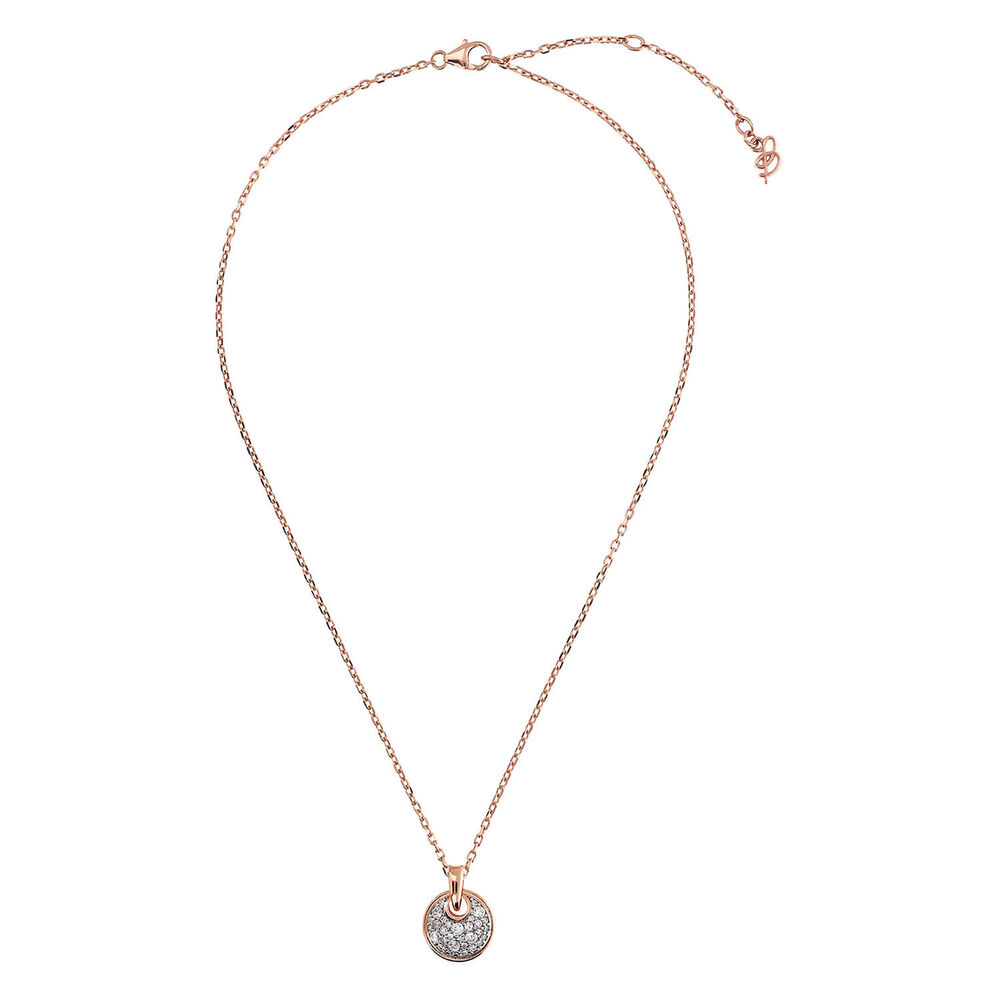 Bronzallure 18ct Rose Gold Plated White Cubic Zirconia Round Pave Pendant Chain Necklace
