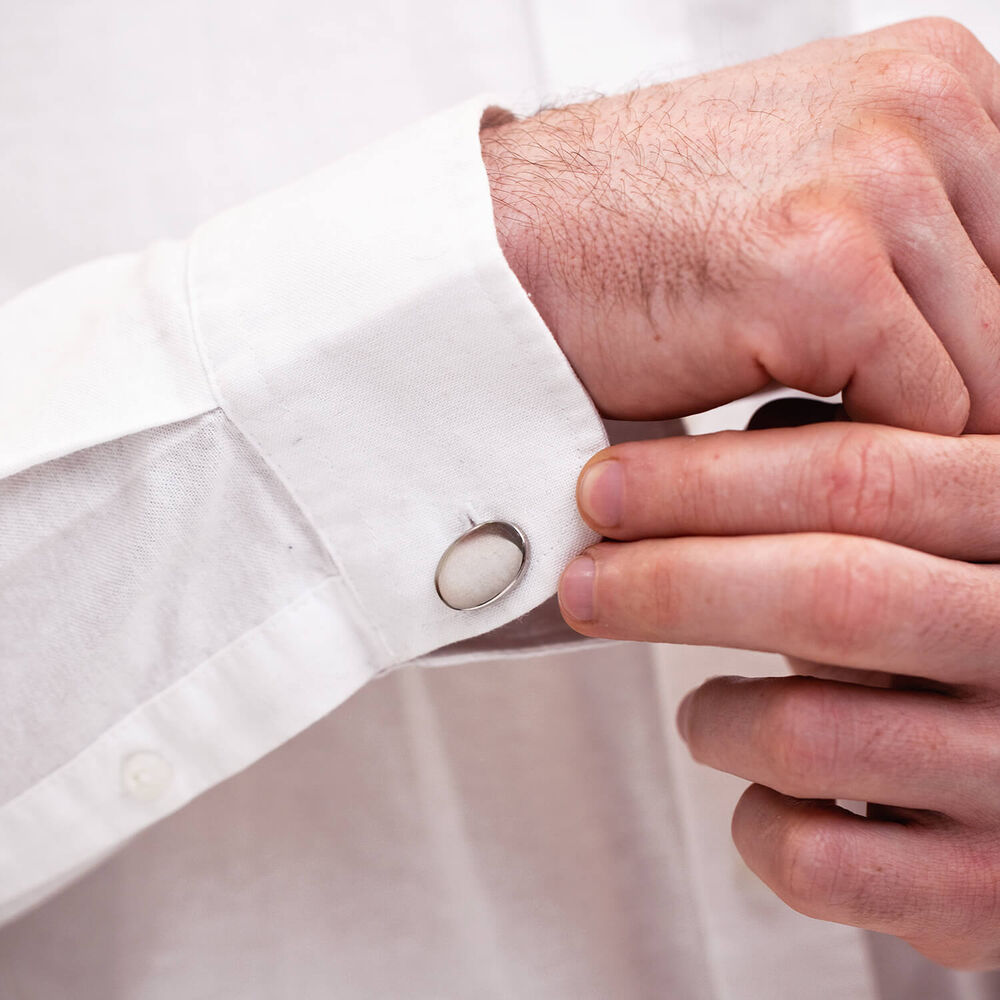 Silver-Plated Polished Oval Cufflinks image number 3