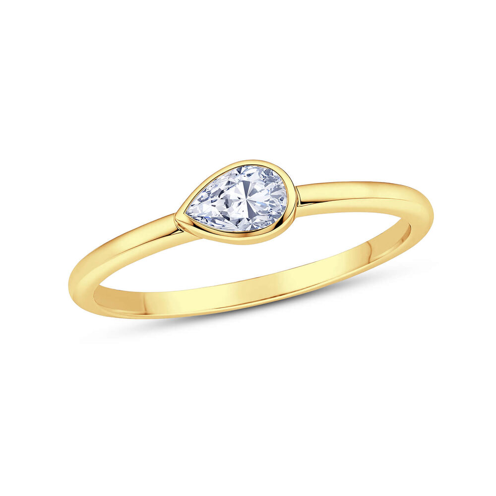 Born Contour 9ct Yellow Gold 0.25ct Pear Lab Grown Diamond Bezel Set Ring