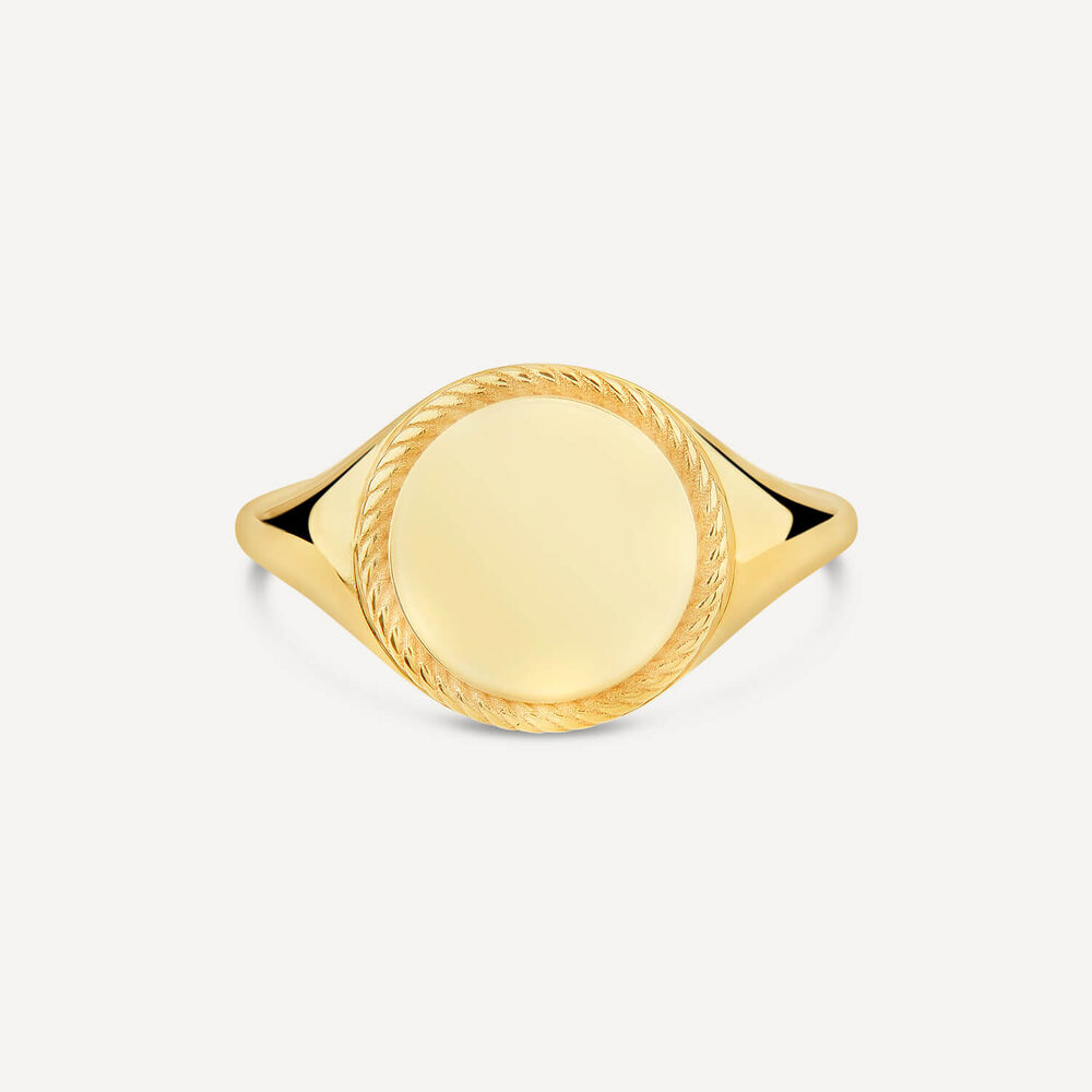 9ct Yellow Gold Round Rope Edge Signet Ring