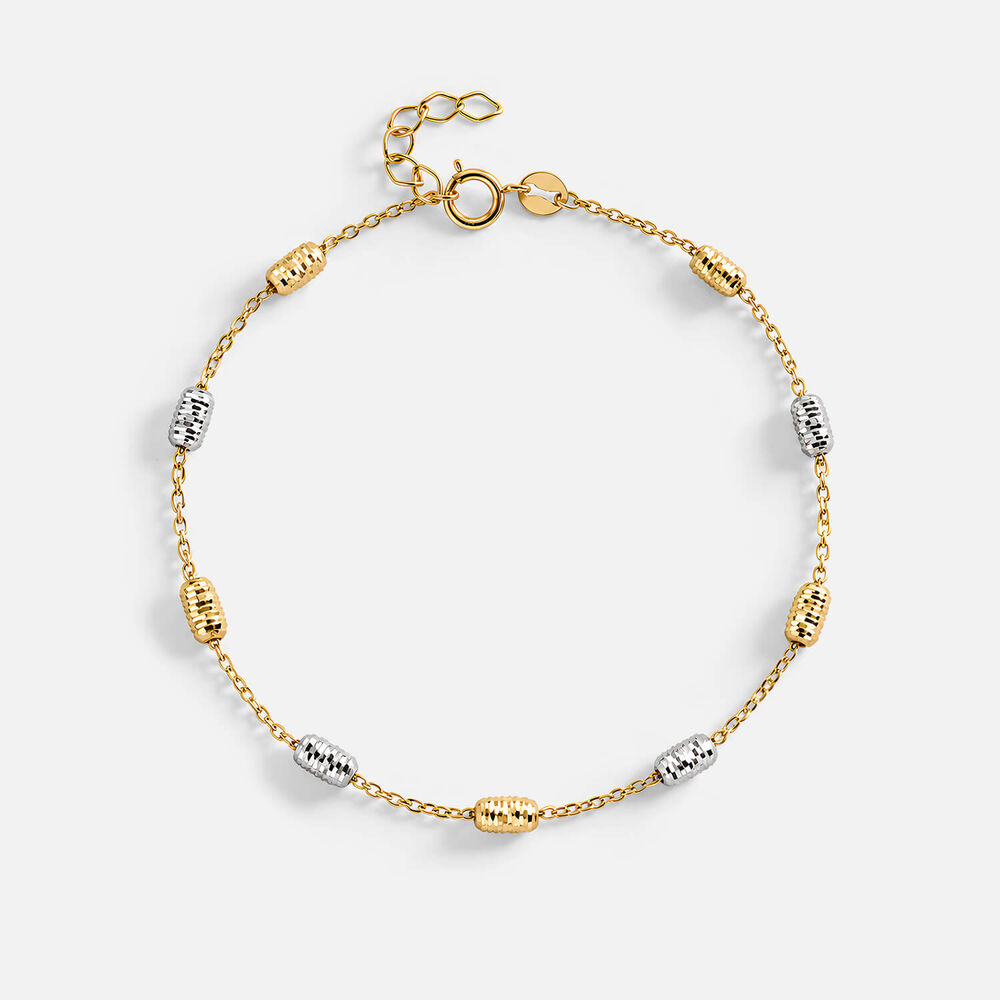 9ct Yellow & White Gold D-Cut Barrel Charms Bracelet