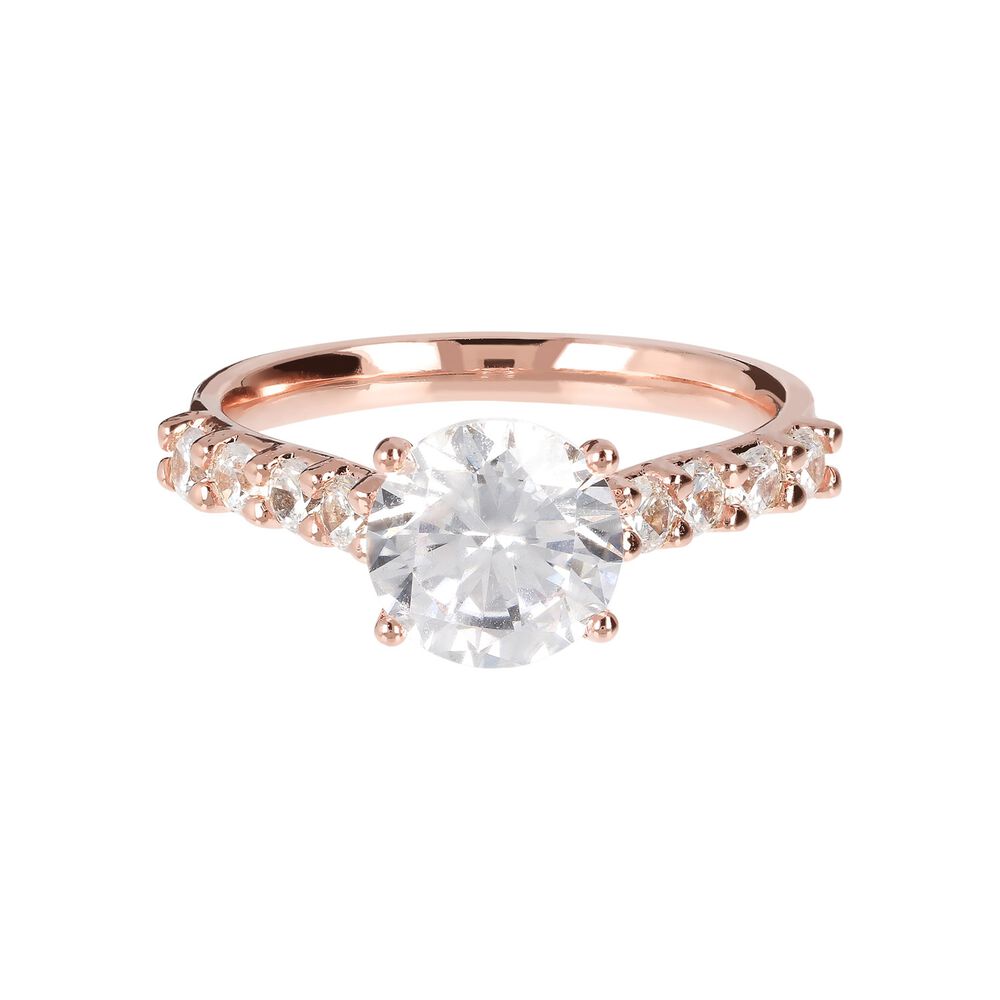 Bronzallure 18ct Rose Gold-Plated Cubic Zirconia Shoulders Ring