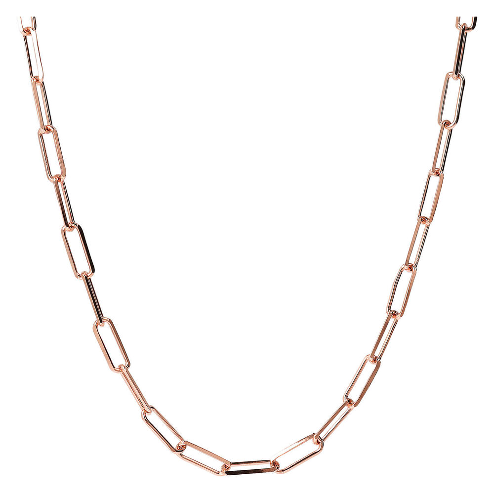 Bronzallure 18ct Rose Gold Plated Rectangular Chain Necklace image number 1