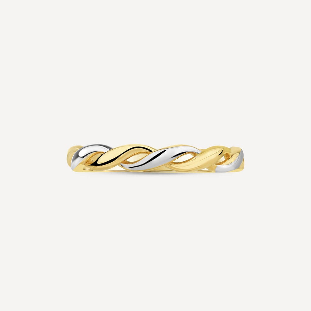9ct Yellow & White Gold Plaited Plain Ring