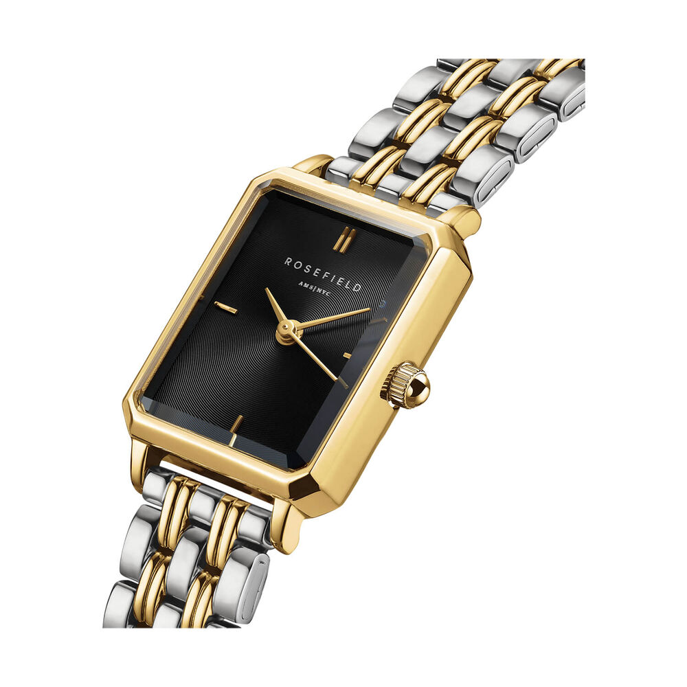 Rosefield Octagon XS Black Duotone 19.5x24mm Dial Two Tone Bracelet Watch image number 1