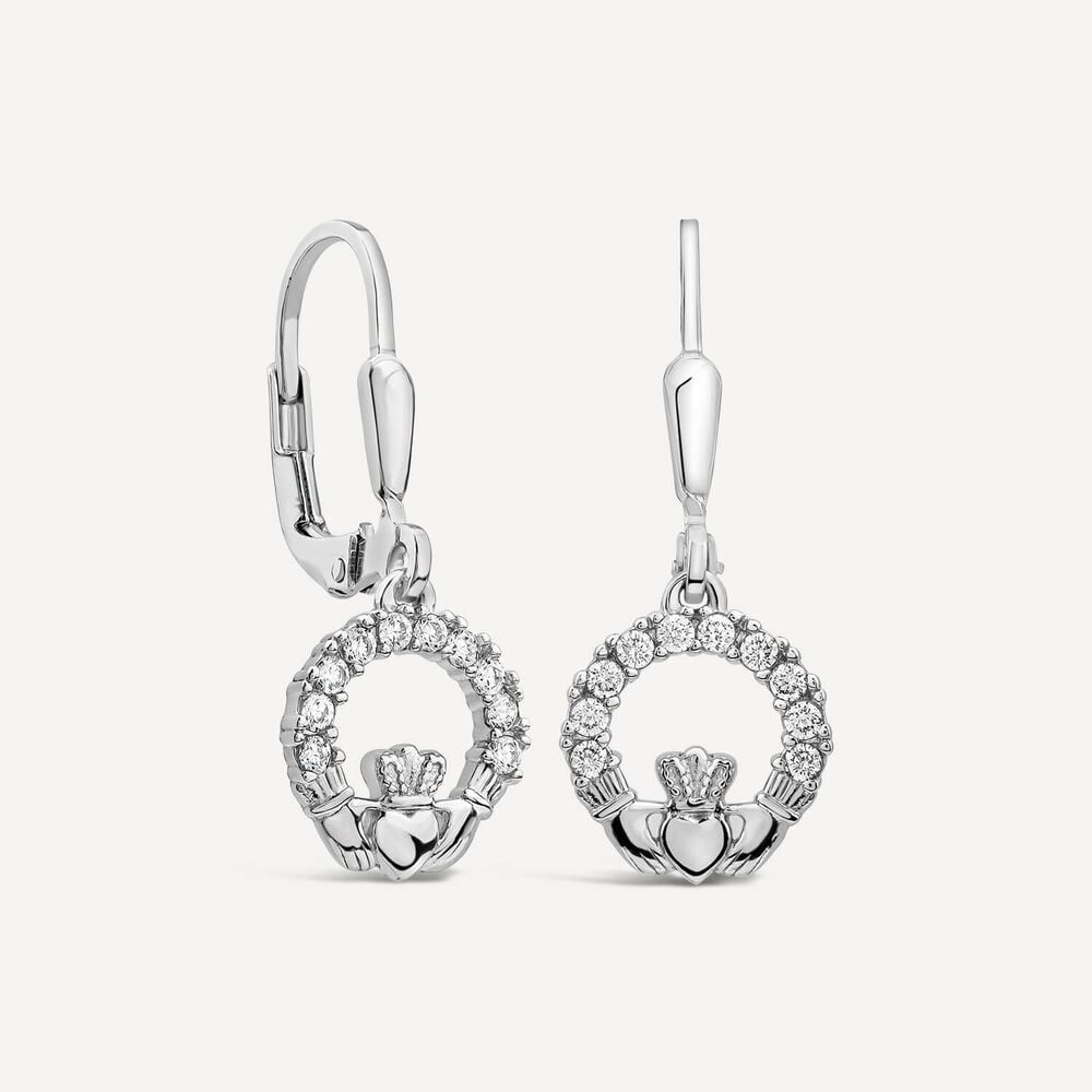 Sterling Silver Cubic Zirconia Claddagh Drop Earrings image number 1