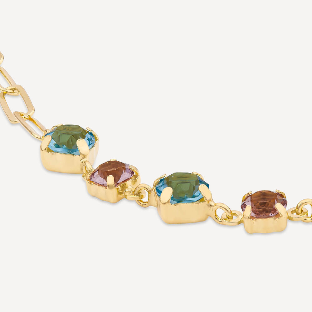 Yellow Gold Plated Sterling Silver Blue & Purple Stones Paperlink Bracelet image number 2
