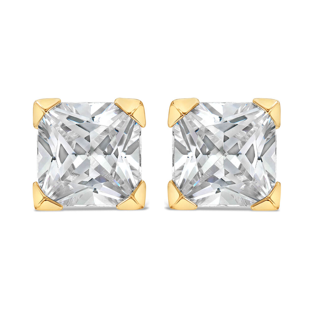9ct Yellow Gold 6MM Princess Cut Cubic Zirconia Stud Earrings image number 0