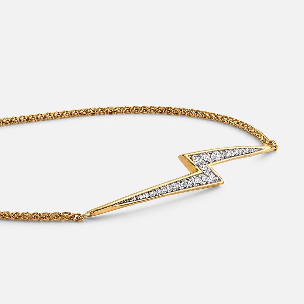 Yellow Gold Plated Vermeil Sterling Silver Cubic Zirconia Lightning Bolt Bolo Bracelet