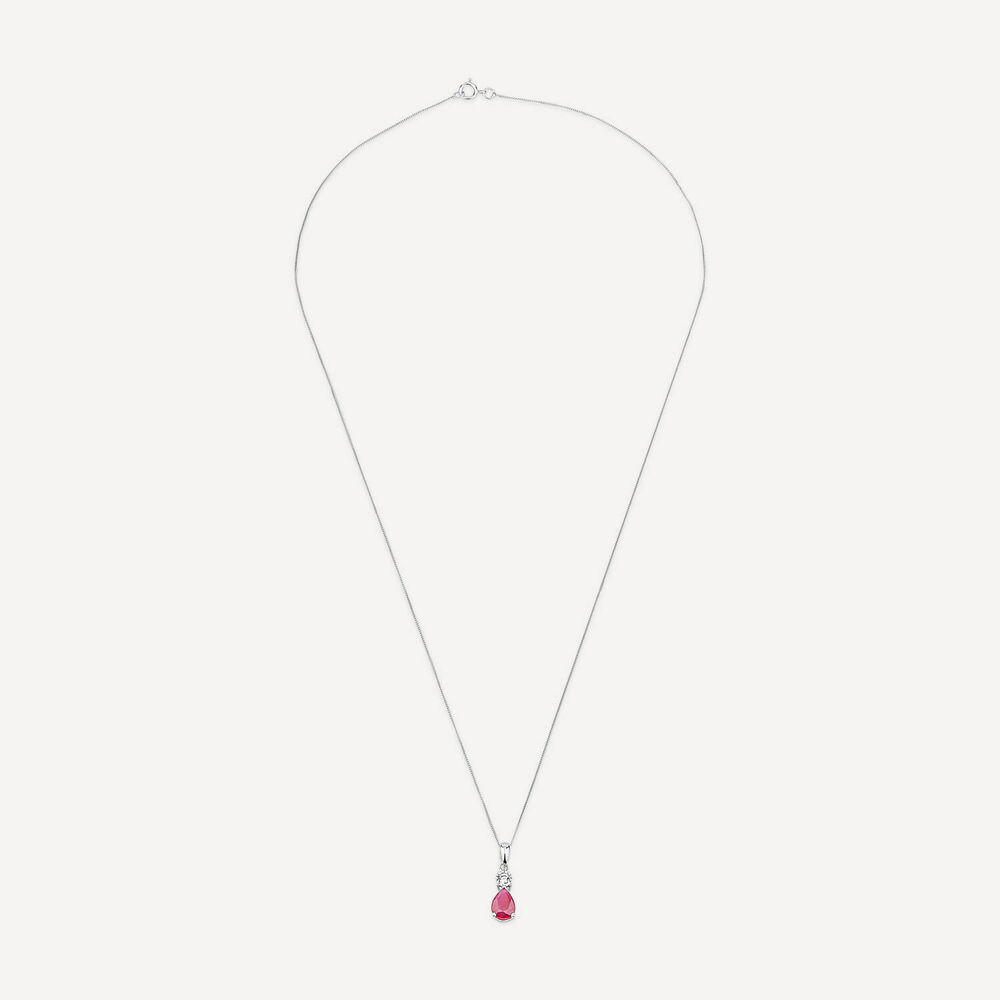 9ct White Gold Pear Ruby & Diamond Top Pendant image number 3