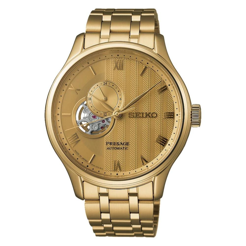 Seiko Presage Japanese Zen Garden  41.8mm Gold Dial Gold Tone Steel Bracelet Watch