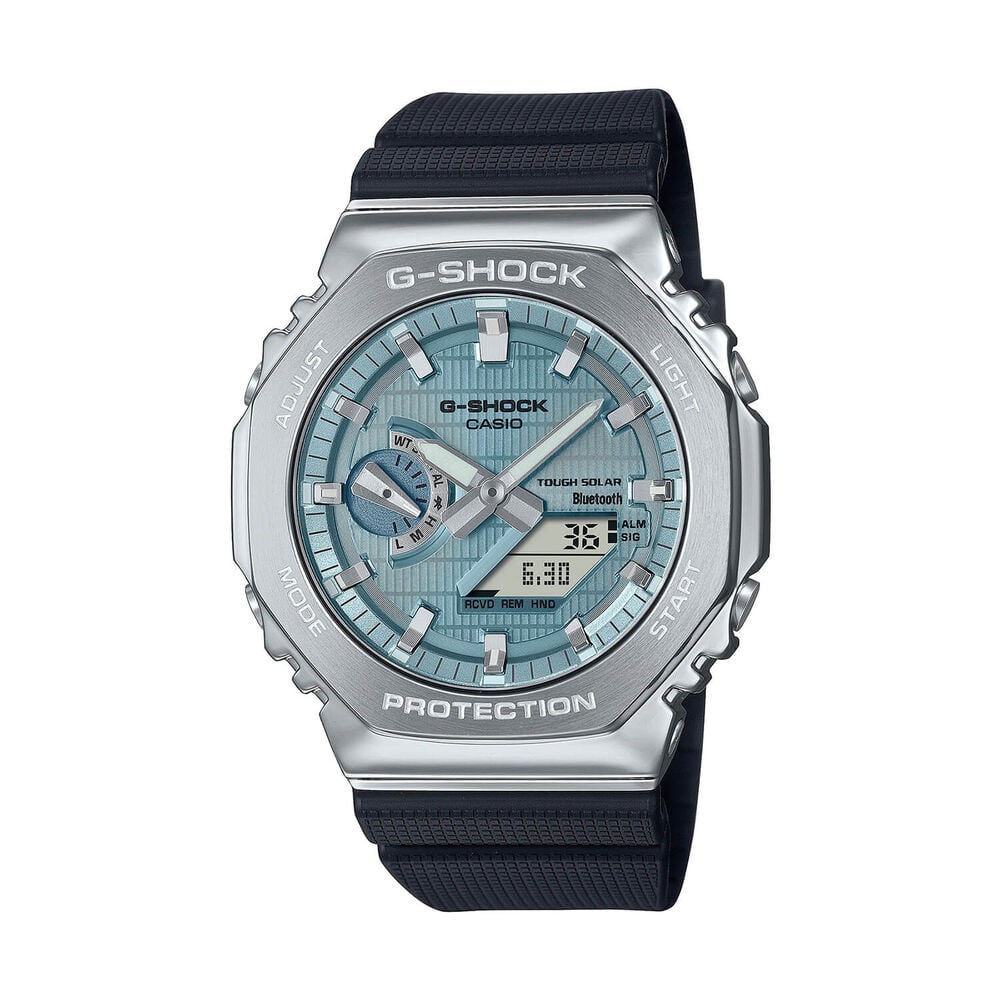 G-SHOCK Metal Covered 49.3mm Blue Dial Black Resin Strap Watch