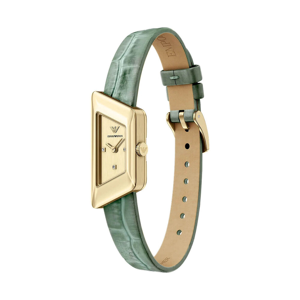 Emporio Armani 34x18mm Gold Tone Dial Green Leather Strap Watch