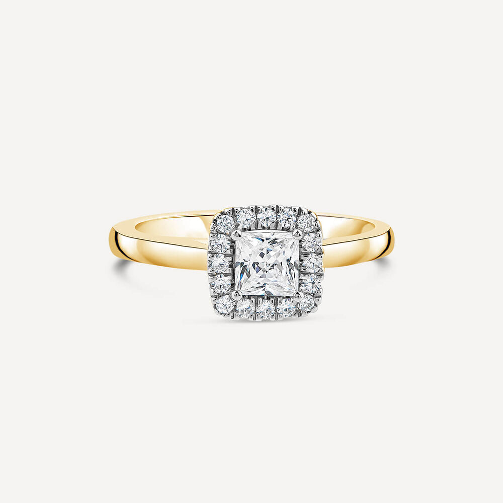 Tulip Setting 18ct Yellow Gold 0.50ct Princess Halo Diamond Ring image number 2