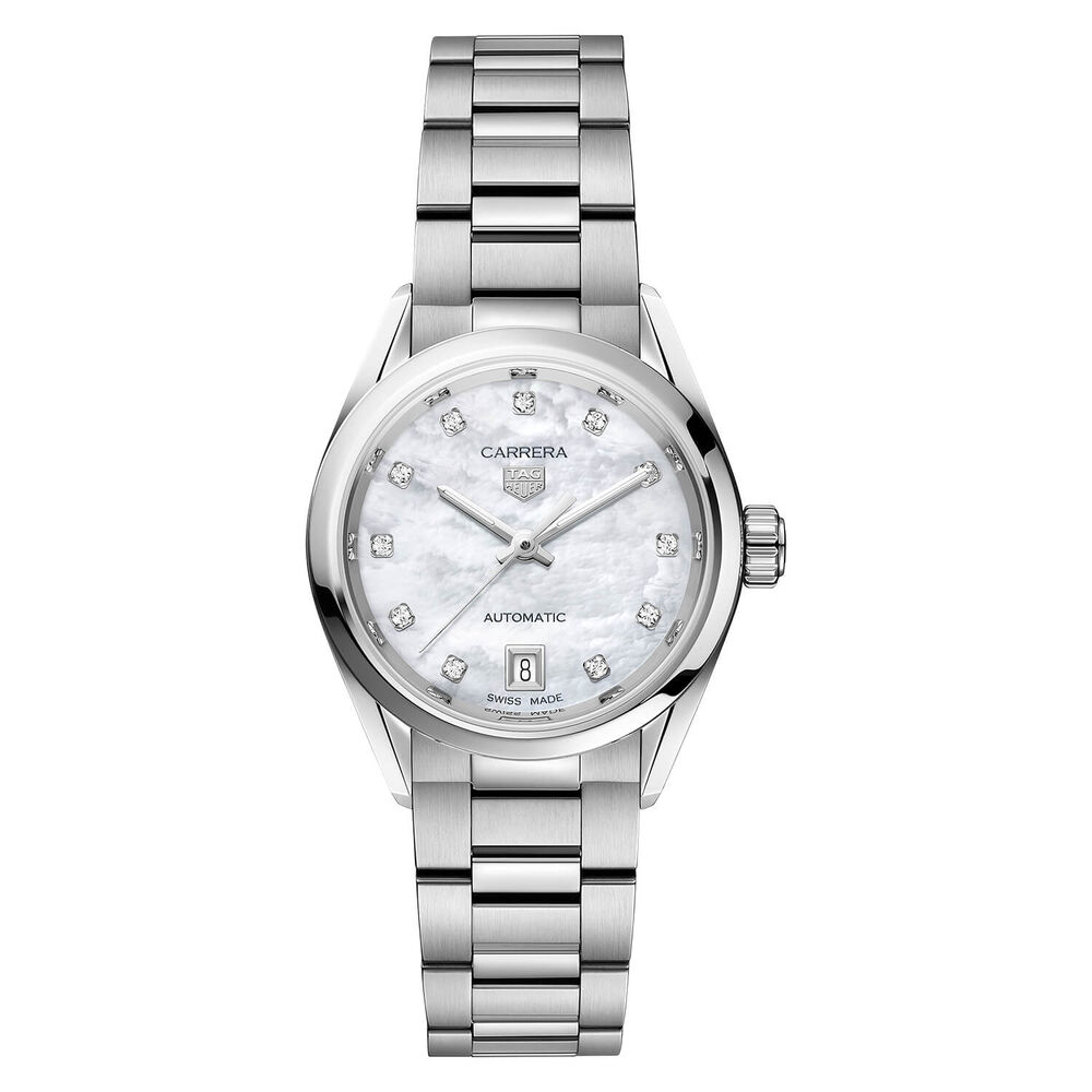TAG Heuer Carrera Date 29mm Mother of Pearl Dial Stainless Steel Bracelet Watch image number 0