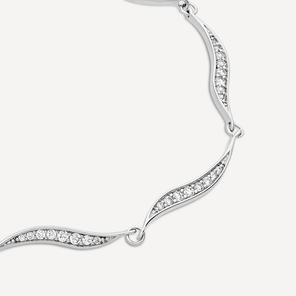 Sterling Silver Cubic Zirconia Pave Wave Bracelet image number 1