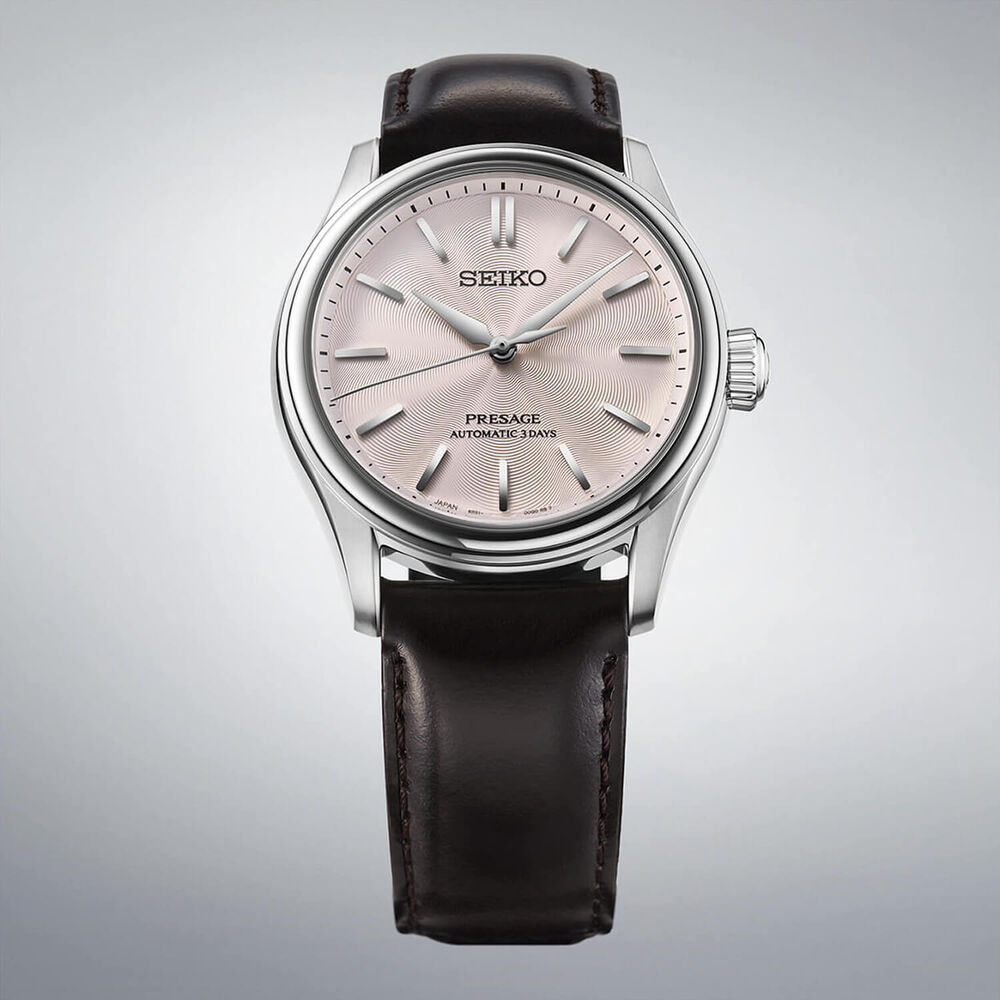 Seiko Presage Classic Series 'Sakura Iro' 38mm Pink Dial Brown Leather Strap Watch