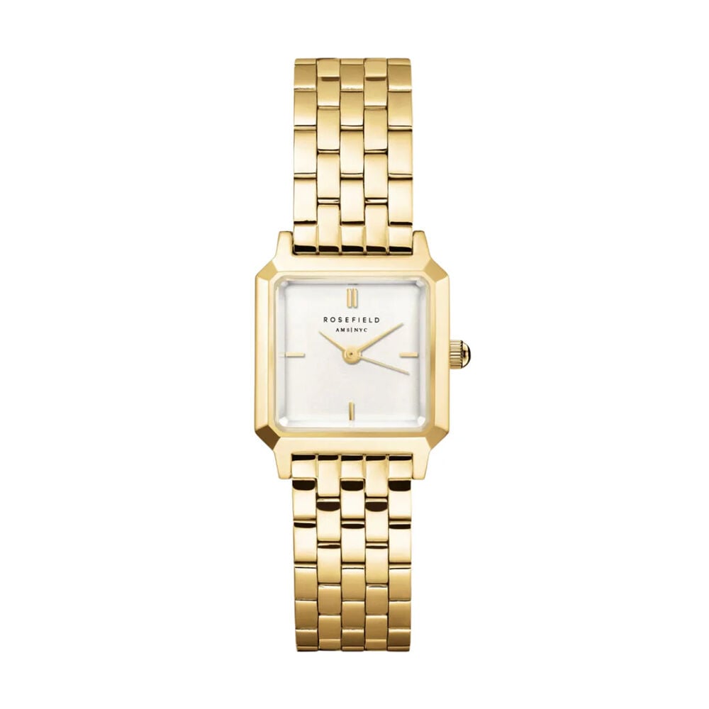 Rosefield Boxelle 19.5mm White Dial Gold Tone Bracelet Watch & Paperclip Bracelet Gift Set