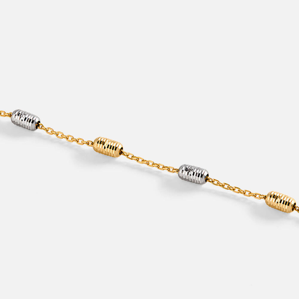 9ct Yellow & White Gold D-Cut Barrel Charms Bracelet