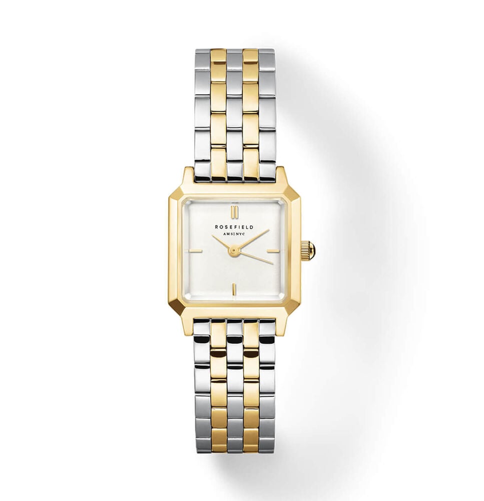 Rosefield Boxelle Duotone 19.5x19.5mm White Matte Dial 23k Gold Plated Steel Bracelet Watch