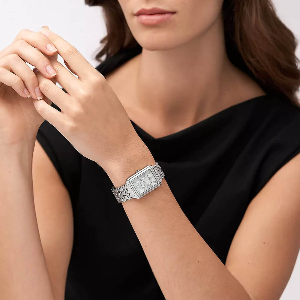 Fossil Raquel 26mm Rectangular Pearlised Dial Steel Case & Bracelet Watch image number 3