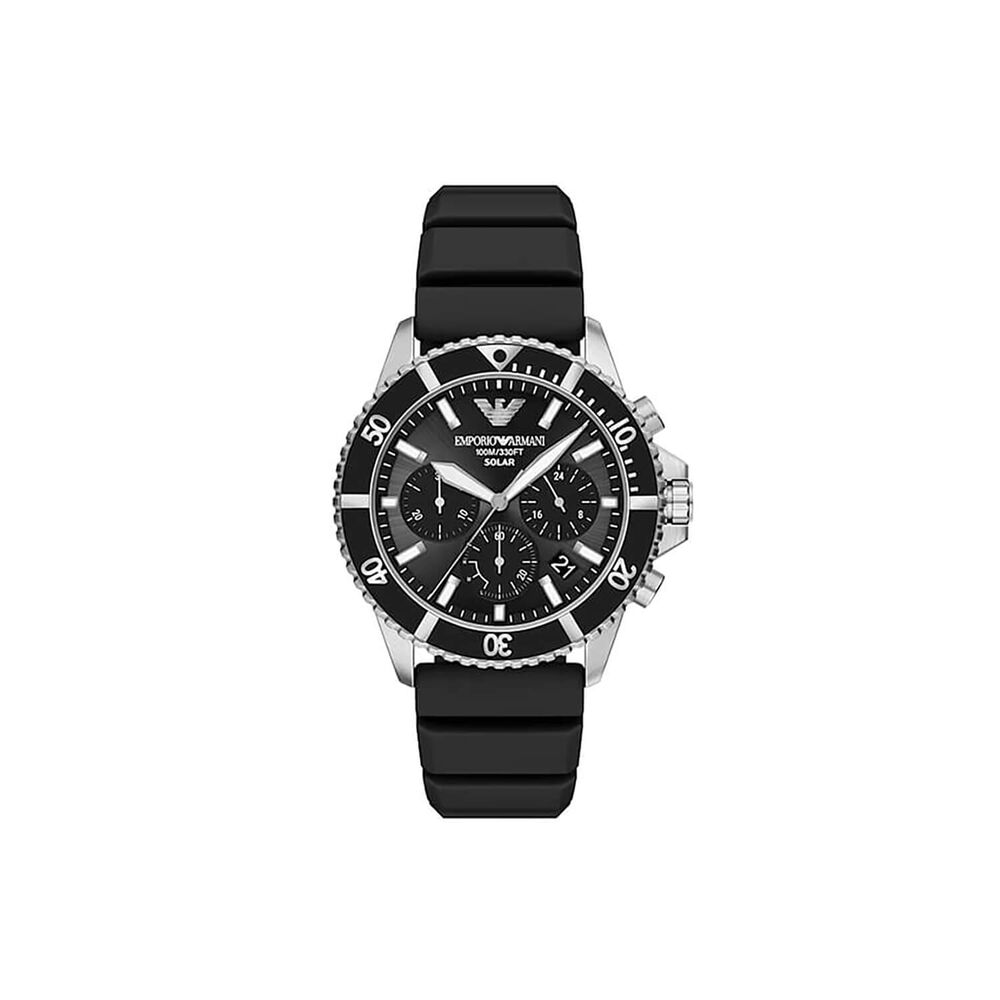 Emporio Armani World Explorer 43.5mm Black Dial Black Silicon Strap Chronograph Watch