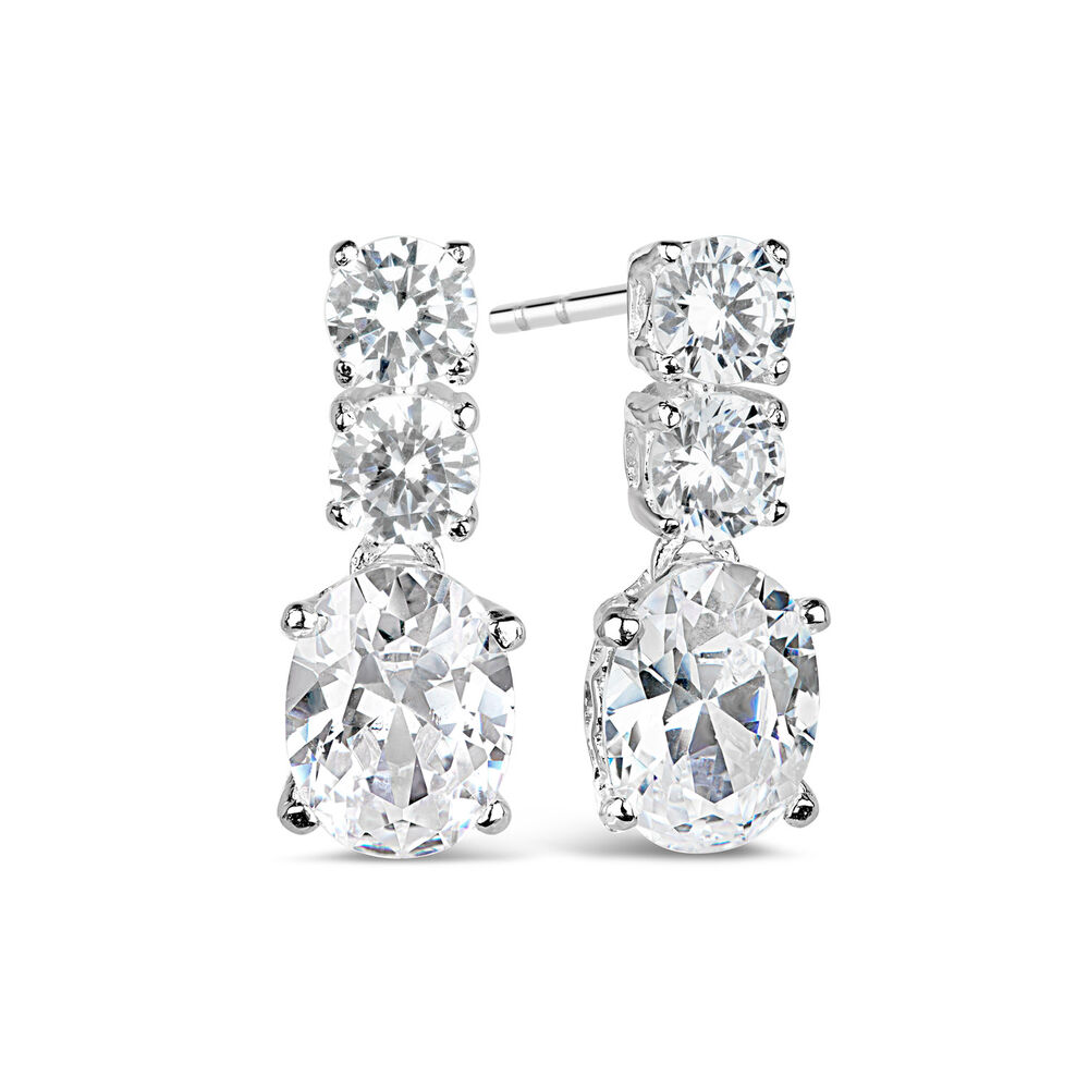 Sterling Silver Three-Stone Cubic Zirconia Drop Earrings image number 4