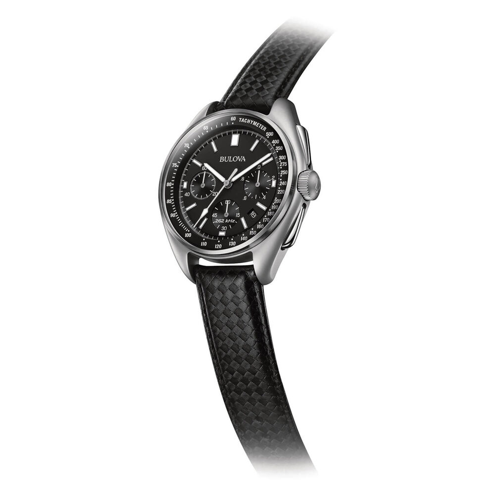 Bulova Archive Moonwatch Black Dial Chronograph Steel Case Black Strap Watch image number 2