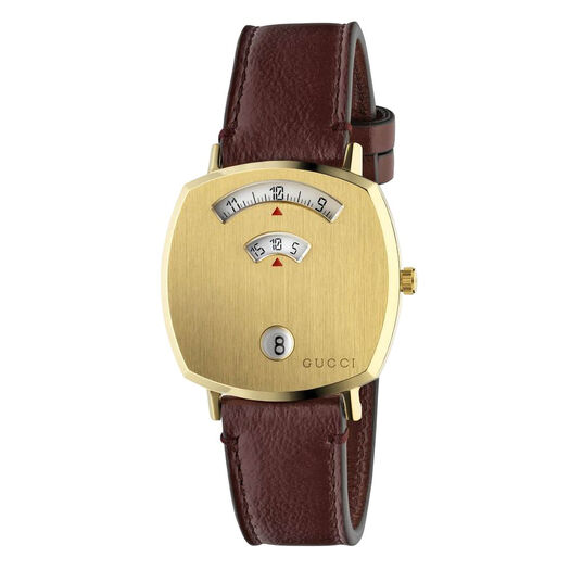 Gucci Grip GG Yellow Gold PVD Bordeaux Leather 35mm Watch