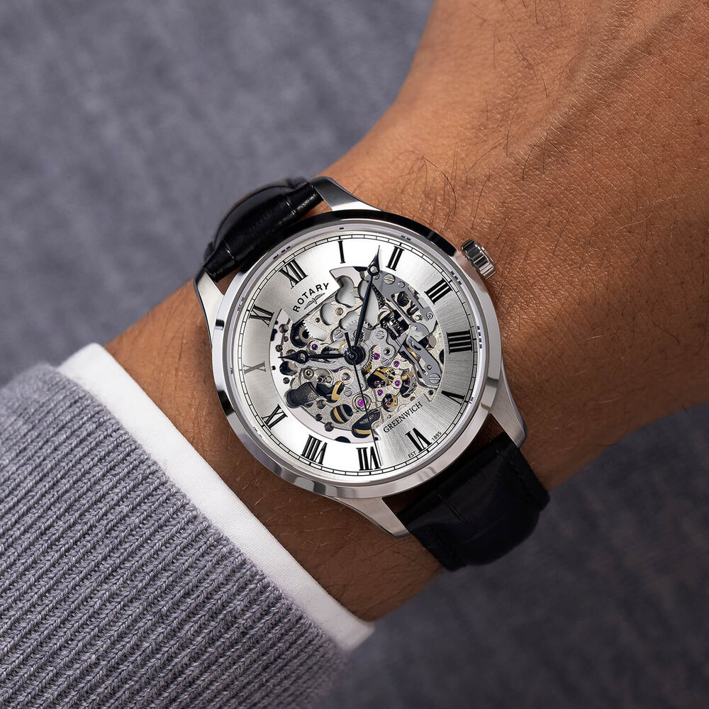 Rotary Greenwich 42mm Silver Dial Black Leather Strap Watch