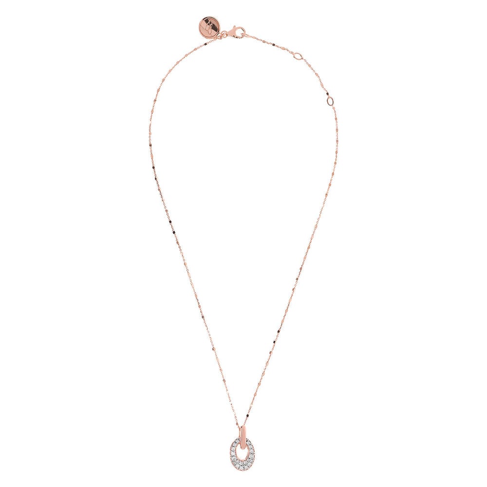 Bronzallure 18ct Rose Gold Plated Oval Cubic Zirconia Charm Pendant Necklace image number 0