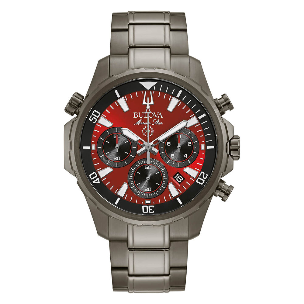 Bulova Marine Star 43mm Red Dial Grey Bracelet Watch