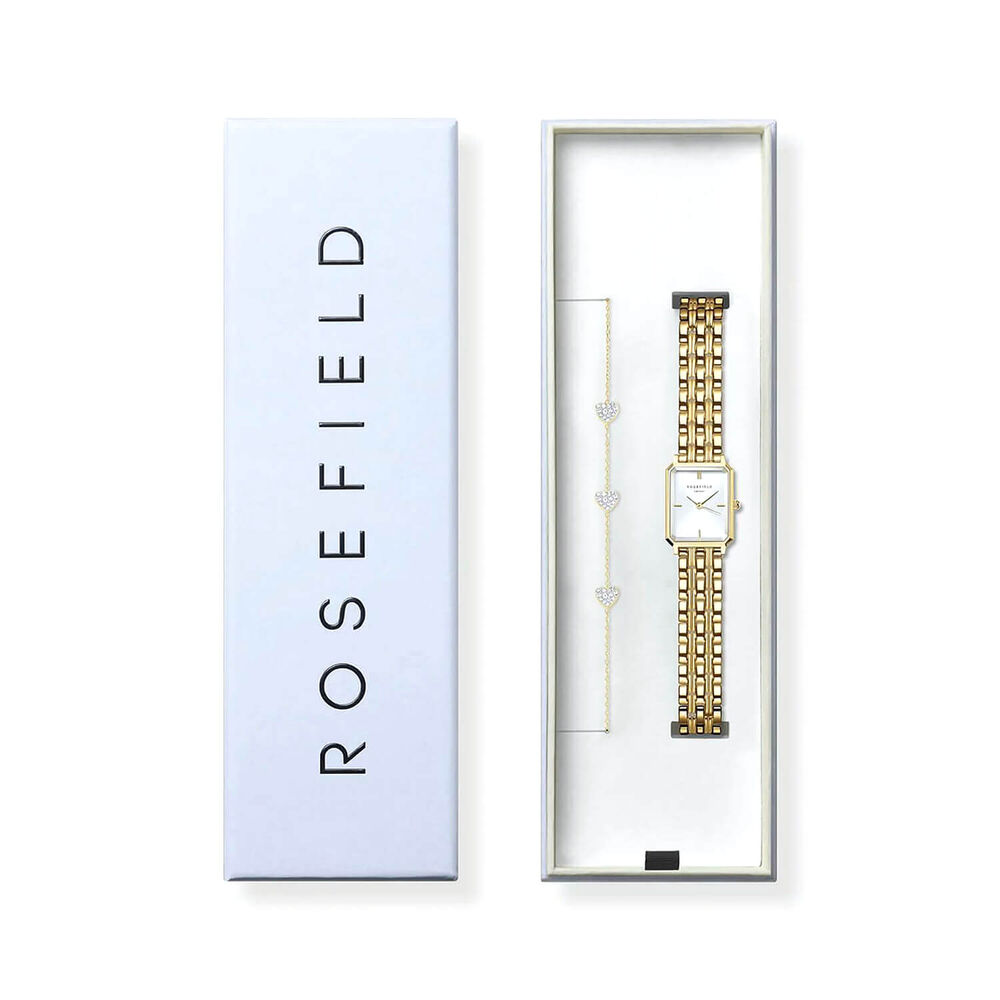 Rosefield Octagon XS 19.5x24mm White Dial Gold Tone Steel Bracelet Watch & 3 Hearts Bracelet